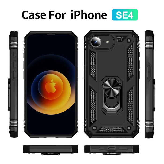For iPhone 17e / 16e Case PC + TPU Phone Cover with Kickstand - Black - 7