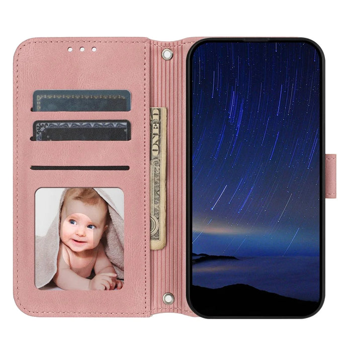 For iPhone 17e / 16e Case Wallet Skin-Touch Leather Imprinted Phone Cover - Pink - 2