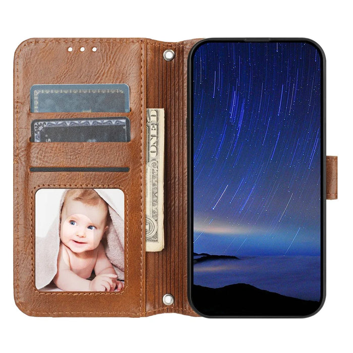 For iPhone 17e / 16e Case Zipper Pocket Leather Phone Cover with Crossbody Shoulder Strap - Brown - 2