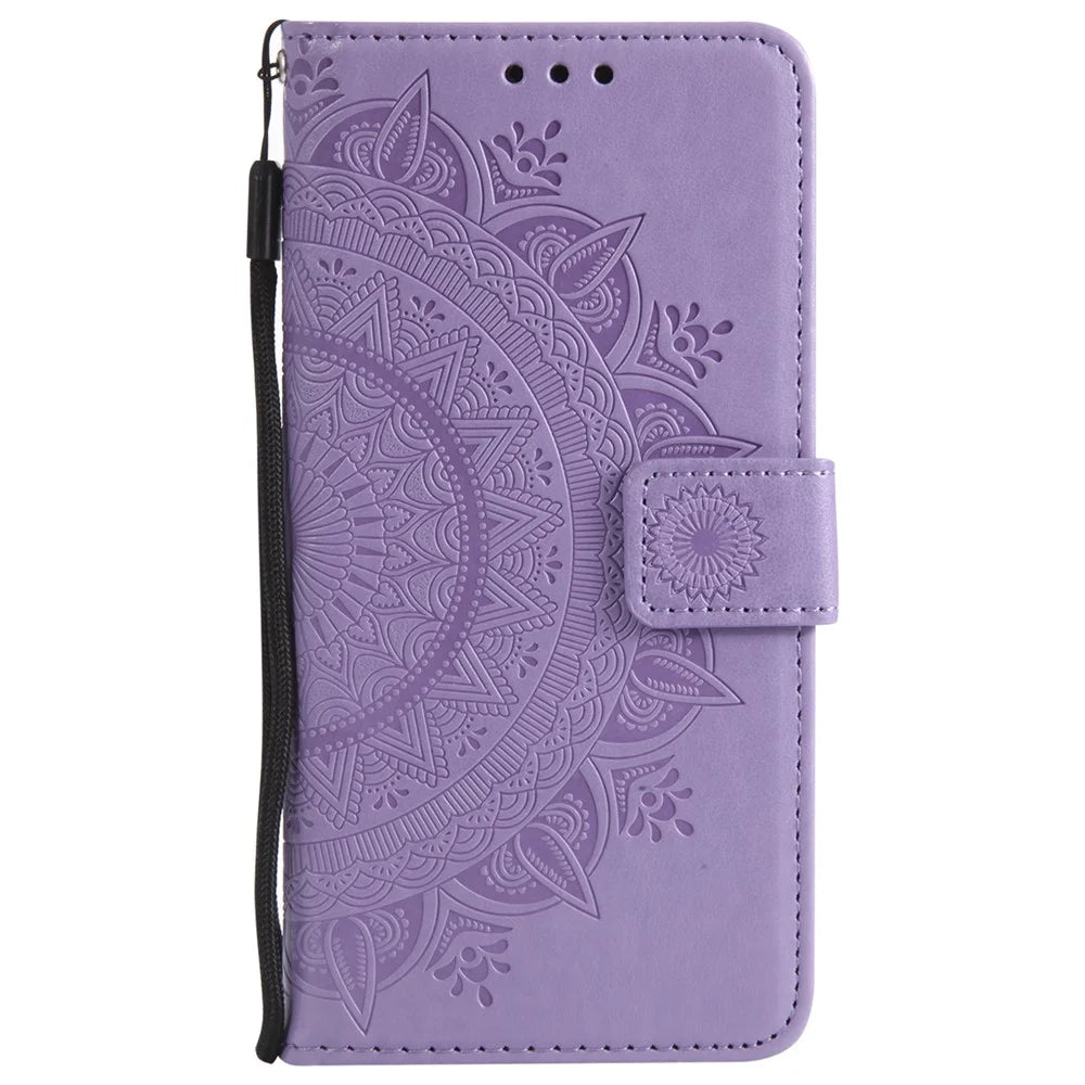 For iPhone 17e / 16e Stand Case Imprinted Totem PU Leather Wallet Phone Cover - Purple - 7