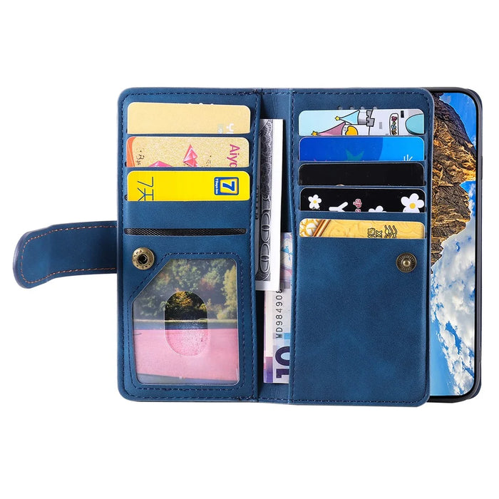 For iPhone 17e / 16e Case PU Leather Phone Cover with Zipper Wallet 9 Card Slots - Blue - 2