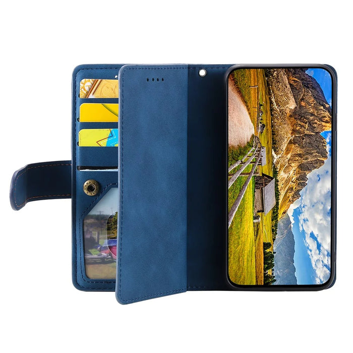For iPhone 17e / 16e Case PU Leather Phone Cover with Zipper Wallet 9 Card Slots - Blue - 3
