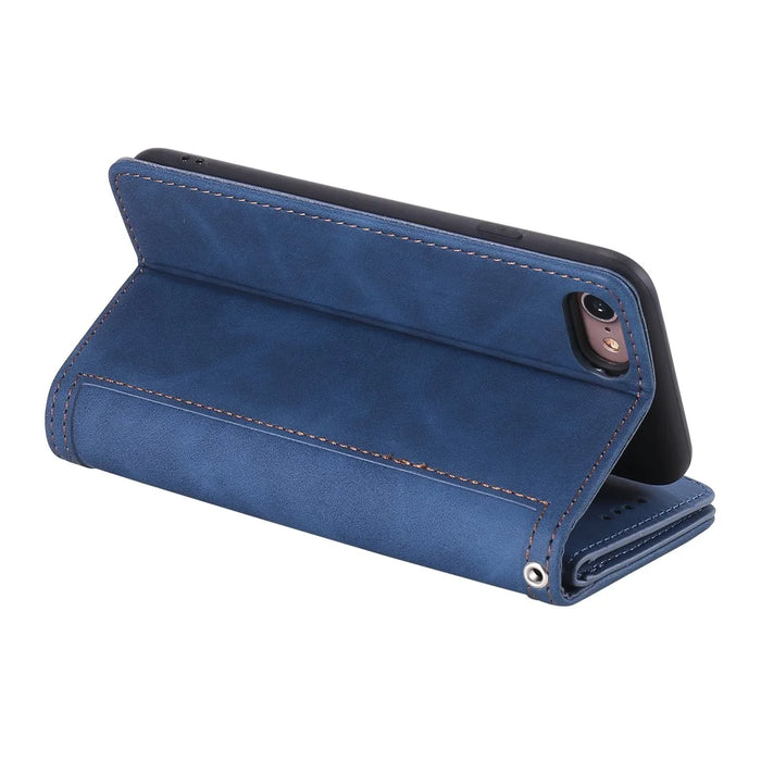 For iPhone 17e / 16e Case PU Leather Phone Cover with Zipper Wallet 9 Card Slots - Blue - 5