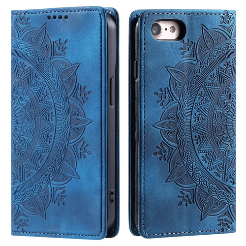 Style-010 For iPhone 17e / 16e Case Magnetic Closing Leather Phone Cover Pattern Imprinted - Blue - 1