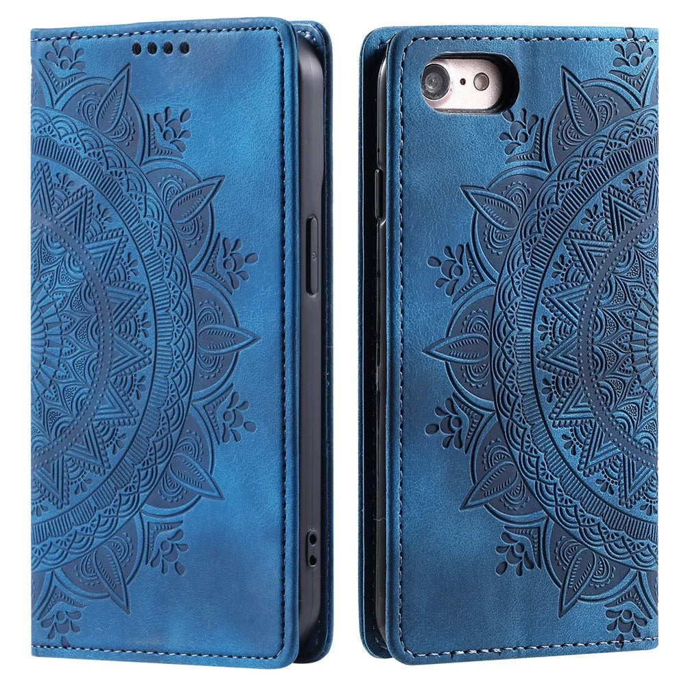 Style-010 For iPhone 17e / 16e Case Magnetic Closing Leather Phone Cover Pattern Imprinted - Blue - 1