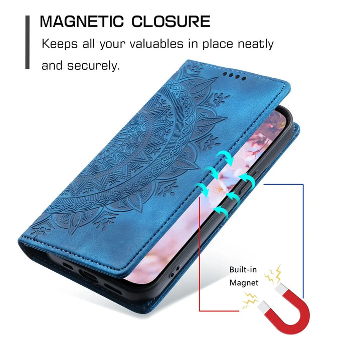 Style-010 For iPhone 17e / 16e Case Magnetic Closing Leather Phone Cover Pattern Imprinted - Blue - 6
