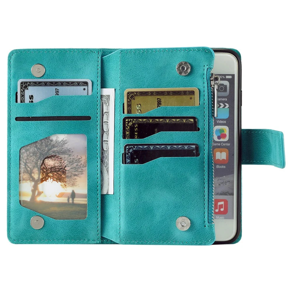 Style 006 For iPhone 17e / 16e Wallet Case PU Leather Phone Cover Mandala Flower Pattern - Mint Green - 2
