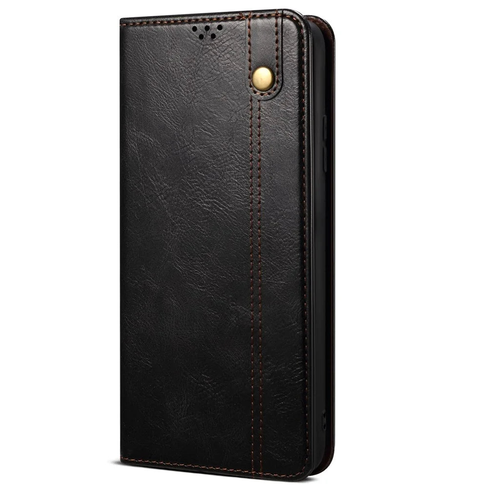 For vivo Y35 4G (2022) / Y22 4G / Y22s 4G Wallet Phone Case Shockproof Folio Flip Cover Waxy Crazy Horse Texture Magnetic Auto-absorbed Leather Case TPU Inner Shell with Stand - Black - 6