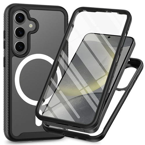 For Samsung Galaxy S24 Magnetic Case PC+TPU Phone Cover with PET Screen Film All-Around Protection - Black - 1