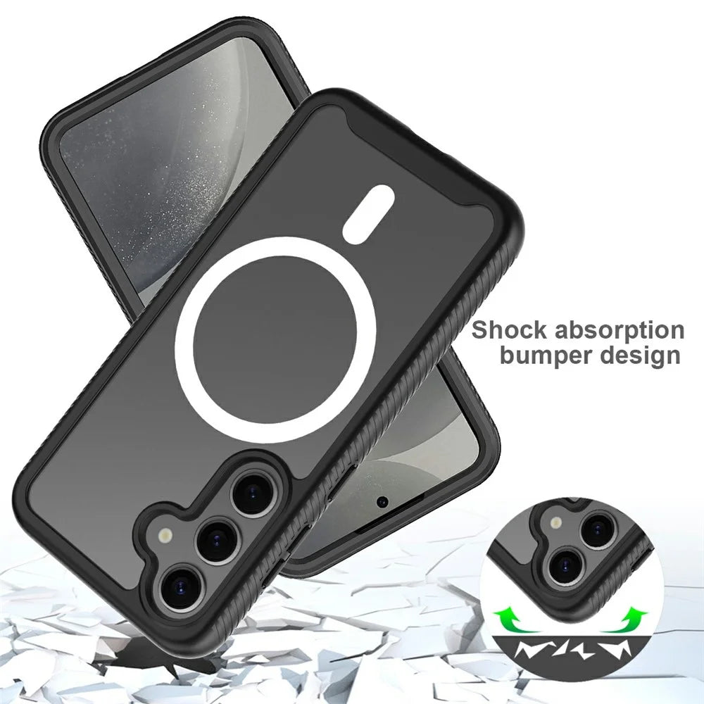 For Samsung Galaxy S24+ Magnetic Case PC+TPU Phone Cover with PET Screen Film All-Around Protection - Black - 4
