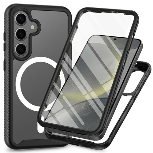 For Samsung Galaxy S25 Magnetic Case PC+TPU Phone Cover with PET Screen Film All-Around Protection - Black - 1
