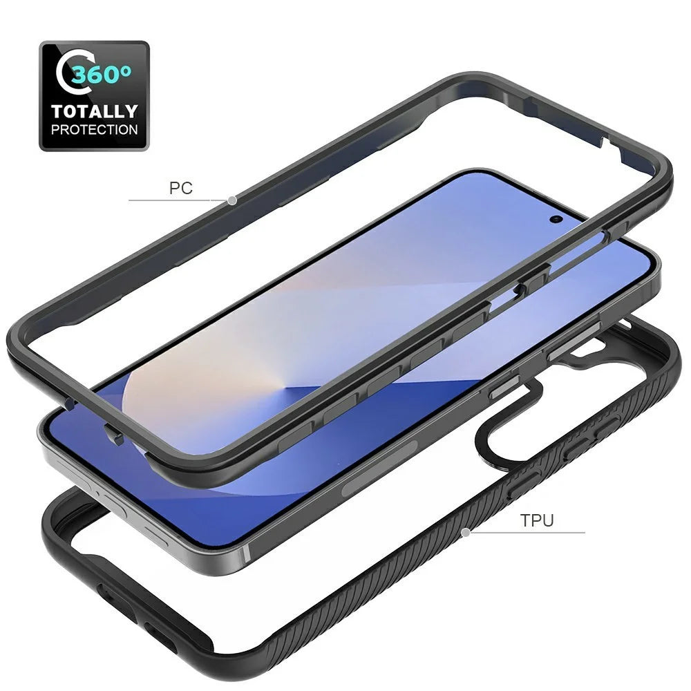 For Samsung Galaxy S25+ Magnetic Case PC+TPU Phone Cover with PET Screen Film All-Around Protection - Black - 4