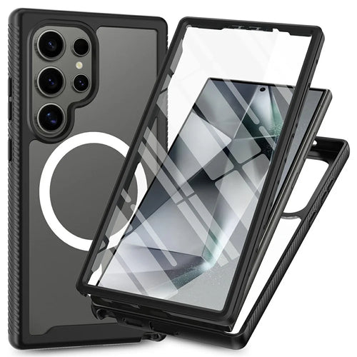 For Samsung Galaxy S24 Ultra Magnetic Case PC+TPU Phone Cover with PET Screen Film All-Around Protection - Black - 1