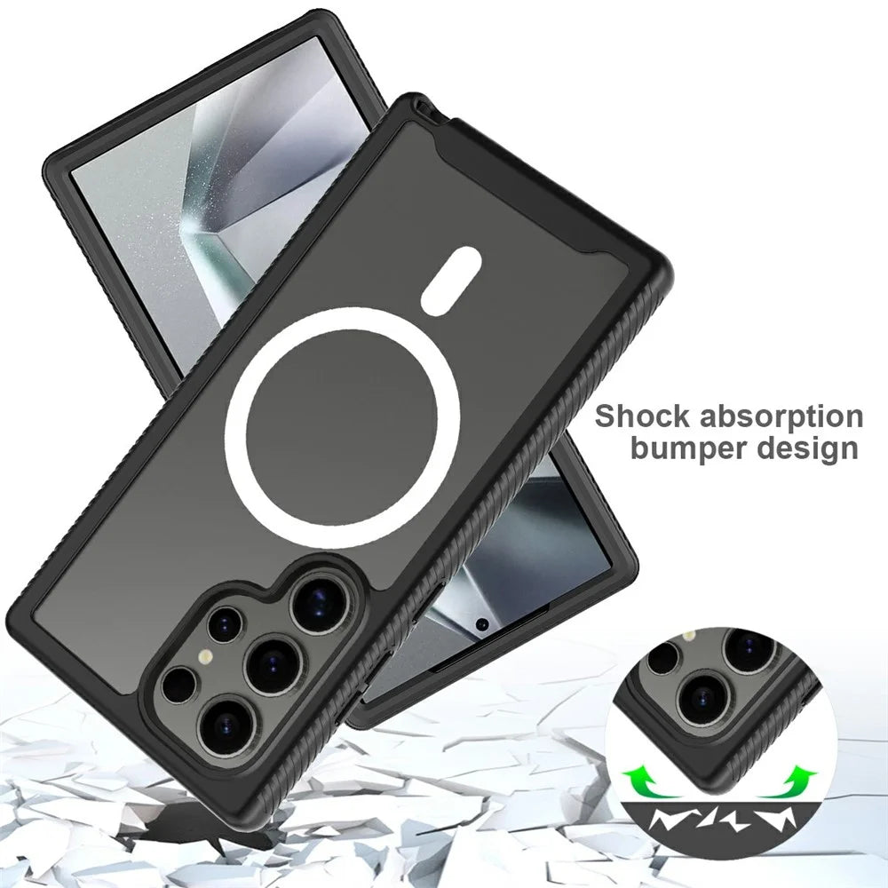 For Samsung Galaxy S24 Ultra Magnetic Case PC+TPU Phone Cover with PET Screen Film All-Around Protection - Black - 4