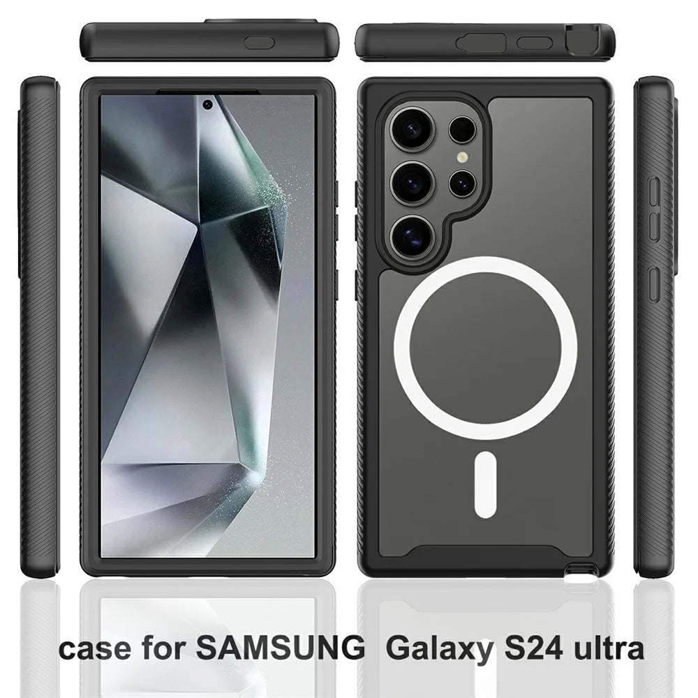 For Samsung Galaxy S24 Ultra Magnetic Case PC+TPU Phone Cover with PET Screen Film All-Around Protection - Black - 5