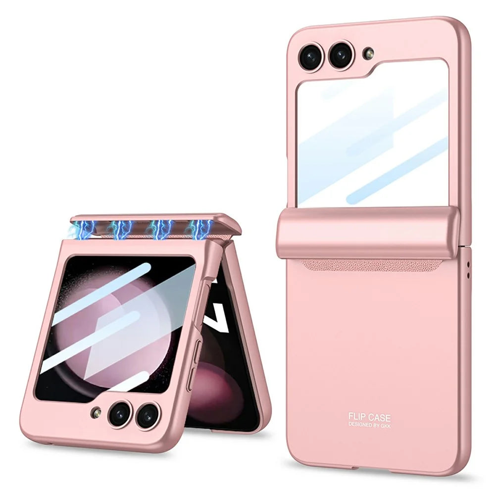 GKK 10691 For Samsung Galaxy Z Flip5 5G Case with Clear Screen Film Magnetic Hinge Protection Phone Cover - Pink - 1