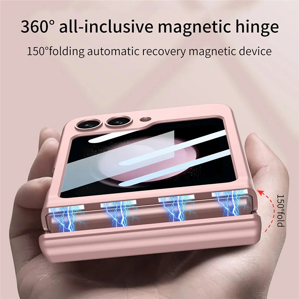 GKK 10691 For Samsung Galaxy Z Flip5 5G Case with Clear Screen Film Magnetic Hinge Protection Phone Cover - Pink - 2