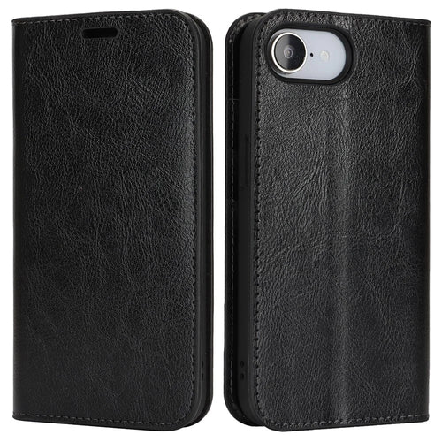 For iPhone 17e / 16e Case Crazy Horse Texture Split Leather Wallet Phone Cover - Black - 1