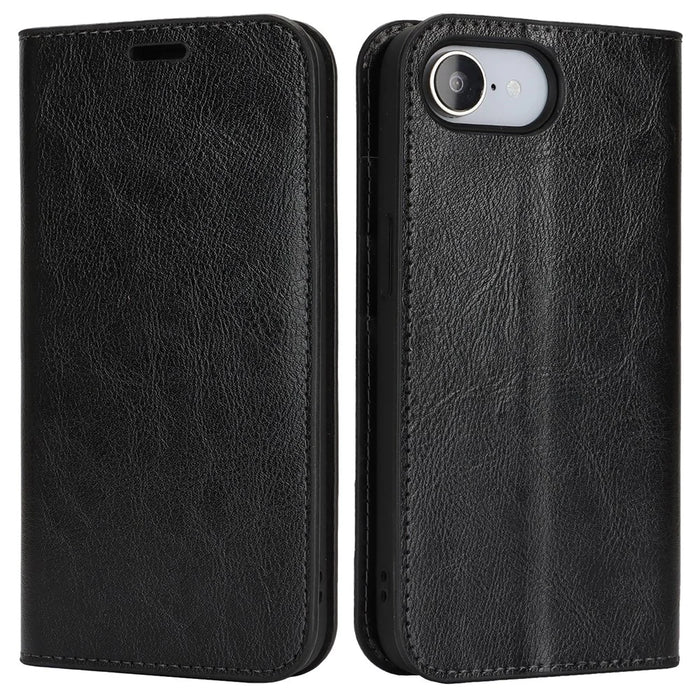 For iPhone 17e / 16e Case Crazy Horse Texture Split Leather Wallet Phone Cover - Black - 1