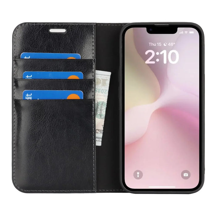 For iPhone 17e / 16e Case Crazy Horse Texture Split Leather Wallet Phone Cover - Black - 2