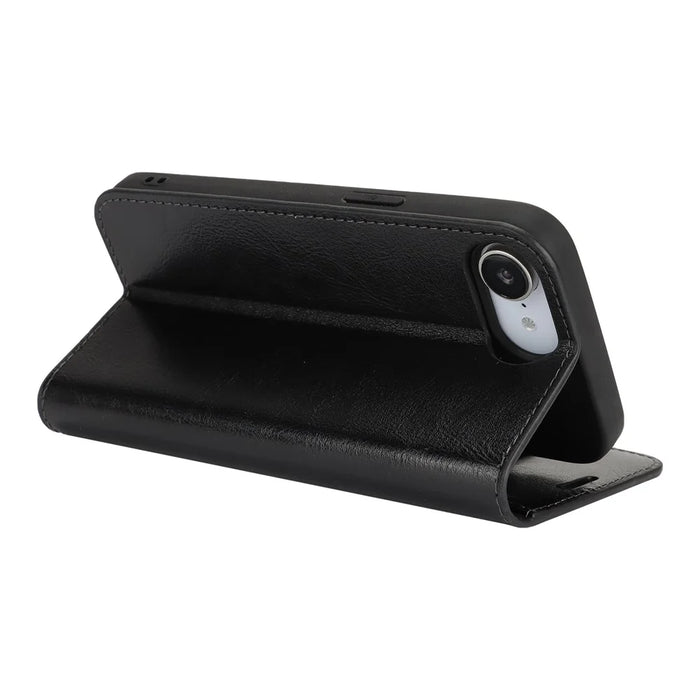 For iPhone 17e / 16e Case Crazy Horse Texture Split Leather Wallet Phone Cover - Black - 3