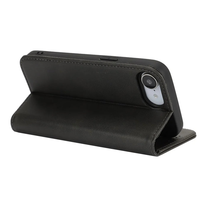 For iPhone 17e / 16e Case PU Leather Calf Textured Magnetic Closing Smart Phone Cover - Black - 3