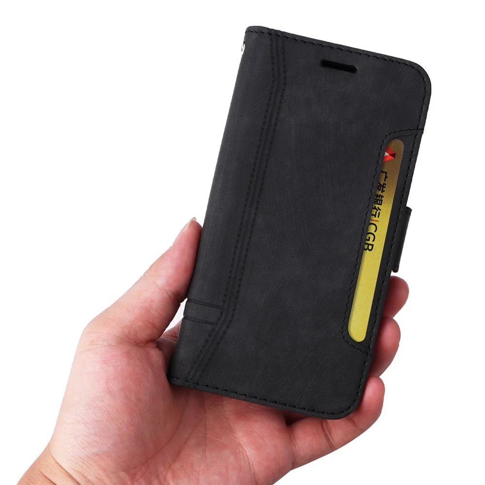 BETOPNICE 001 Anti-drop Phone Cover For Realme 9i 5G / 10 5G / V20 5G, Imprinted Stitching Line PU Leather + TPU Phone Case Stand Wallet with Strap - Black - 6