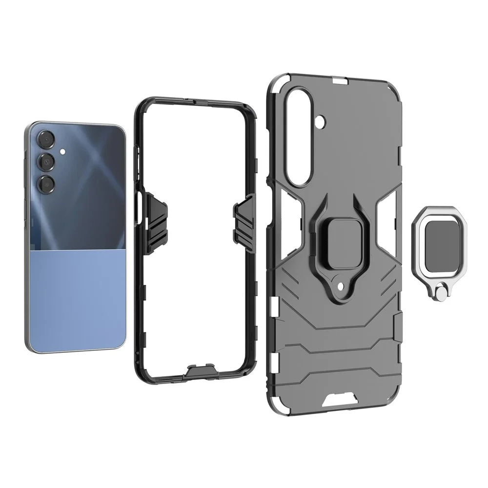 For Samsung Galaxy A16 5G  /  4G Case PC + TPU Protective Phone Cover with Ring Kickstand - Black - 4