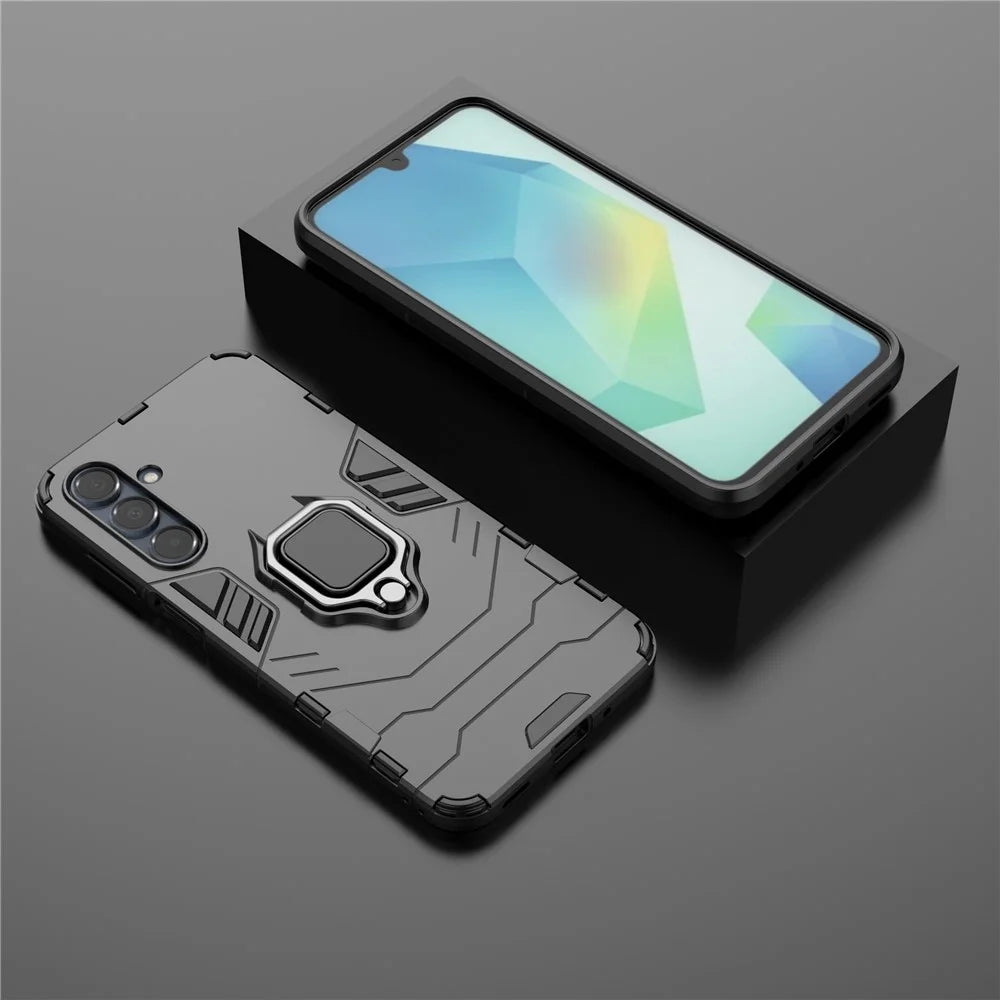 For Samsung Galaxy A16 5G  /  4G Case PC + TPU Protective Phone Cover with Ring Kickstand - Black - 6