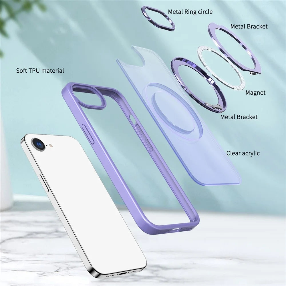 For iPhone 17e / 16e Case Compatible with MagSafe TPU + Acrylic Kickstand Phone Cover - Light Purple - 3