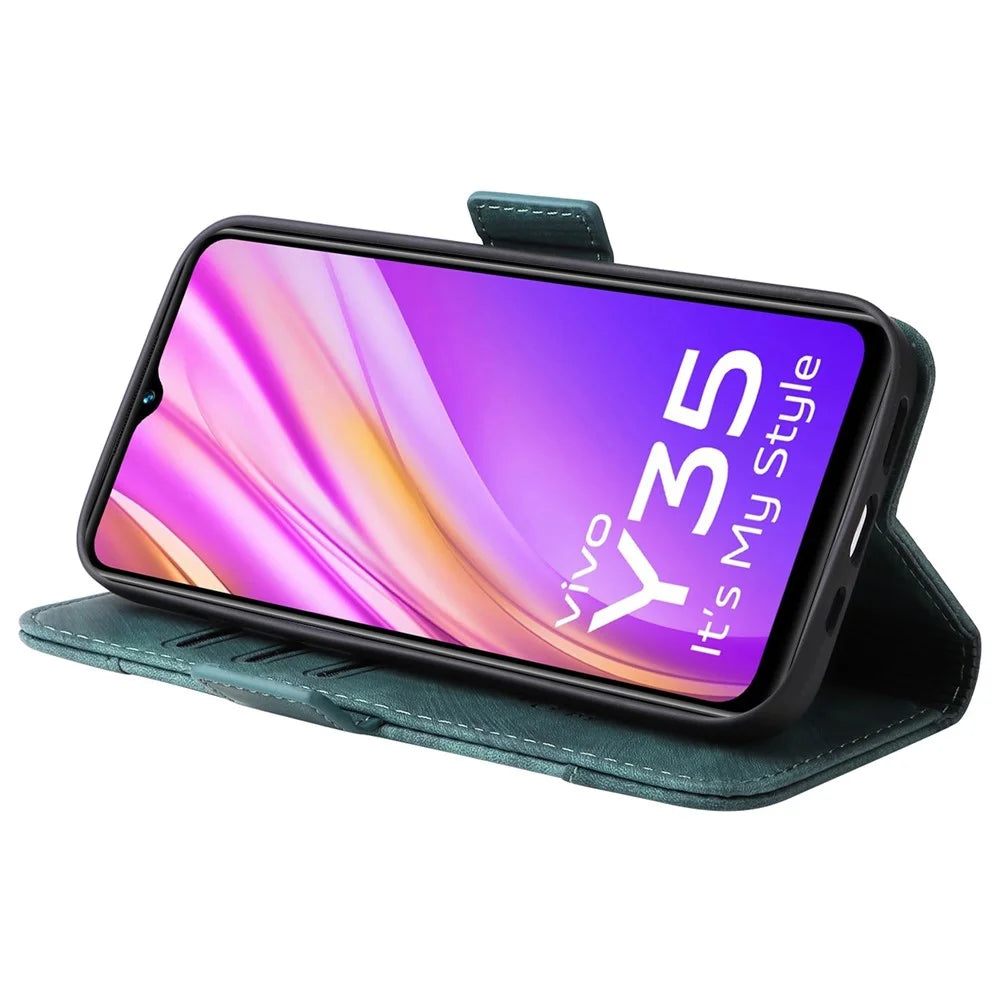 BETOPNICE 001 For vivo Y35 4G (2022) / Y22 4G / Y22s 4G Imprinted Stitching Line PU Leather Case Phone Stand Wallet Cover with Strap - Green - 3