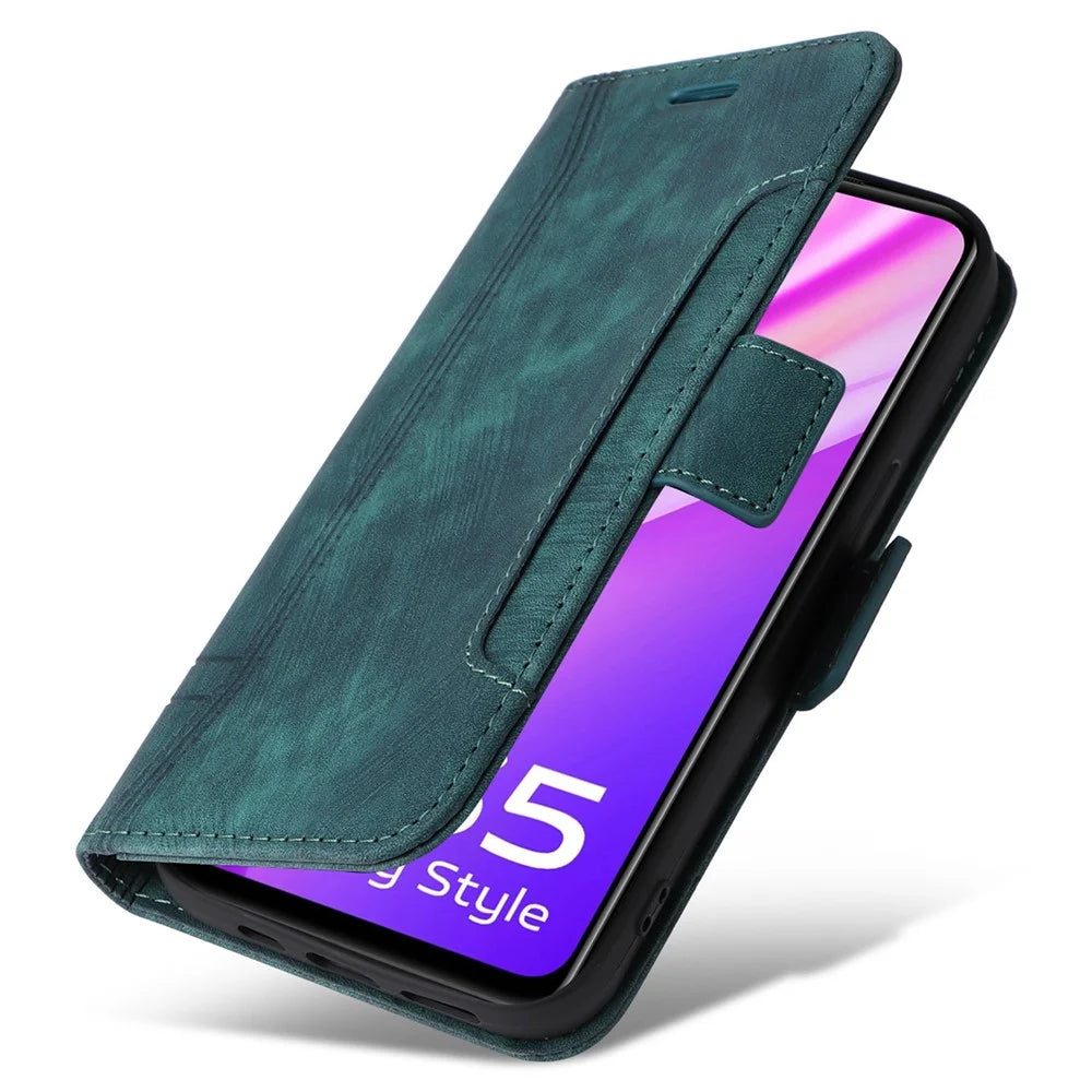 BETOPNICE 001 For vivo Y35 4G (2022) / Y22 4G / Y22s 4G Imprinted Stitching Line PU Leather Case Phone Stand Wallet Cover with Strap - Green - 7