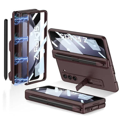 GKK For Samsung Galaxy Z Fold5 5G Case Hard PC Phone Cover with Clear Screen Film Magnetic Hinge - Wine Red - 1
