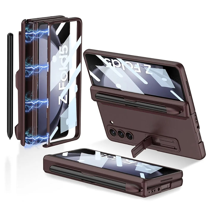 GKK For Samsung Galaxy Z Fold5 5G Case Hard PC Phone Cover with Clear Screen Film Magnetic Hinge - Wine Red - 1