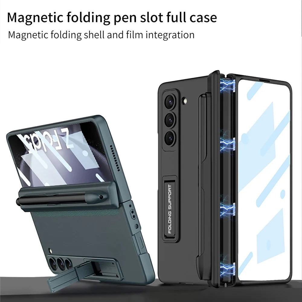GKK For Samsung Galaxy Z Fold5 5G Case Hard PC Phone Cover with Clear Screen Film Magnetic Hinge - Wine Red - 2