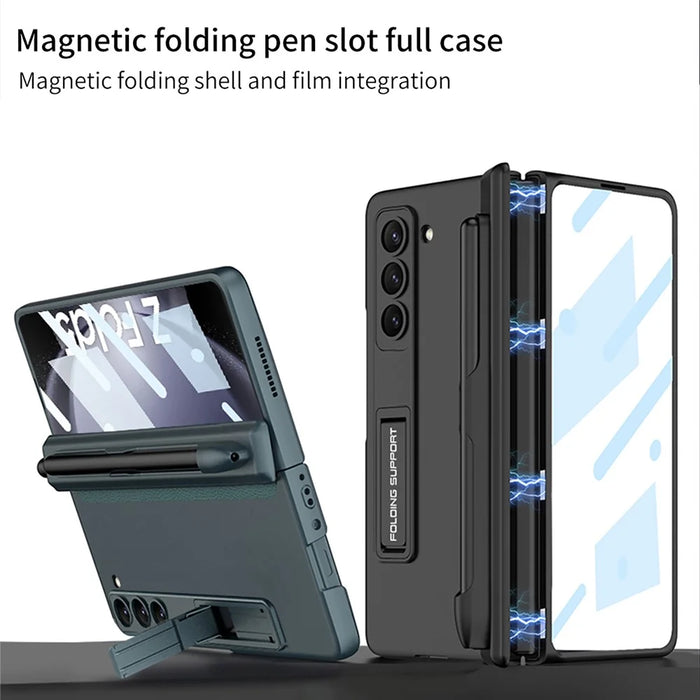 GKK For Samsung Galaxy Z Fold5 5G Case Hard PC Phone Cover with Clear Screen Film Magnetic Hinge - Wine Red - 2