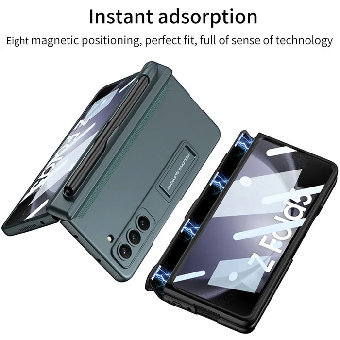 GKK For Samsung Galaxy Z Fold5 5G Case Hard PC Phone Cover with Clear Screen Film Magnetic Hinge - Wine Red - 5