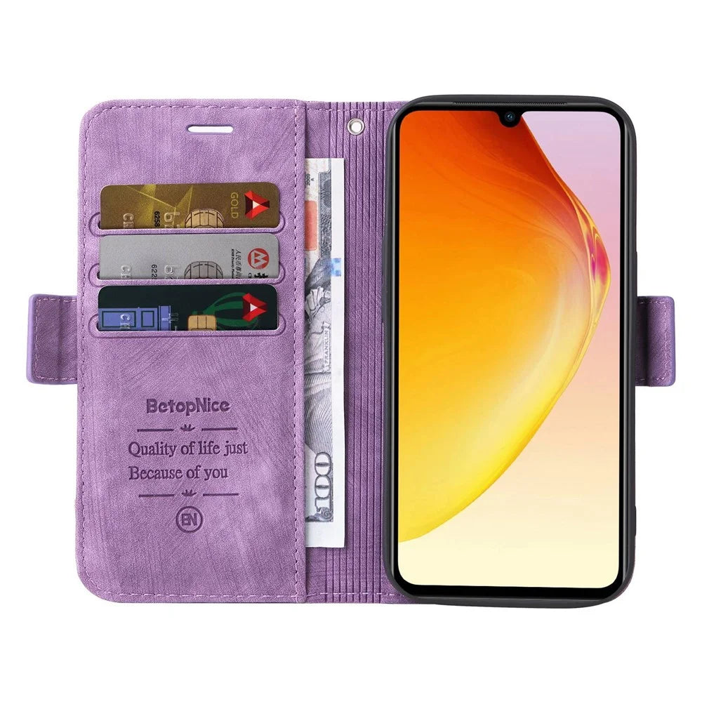 BETOPNICE 001 For vivo V25 5G / V25e 4G Imprinted Stitching Line Stand Wallet Case PU Leather Magnetic Clasp Cover with Strap - Purple - 2