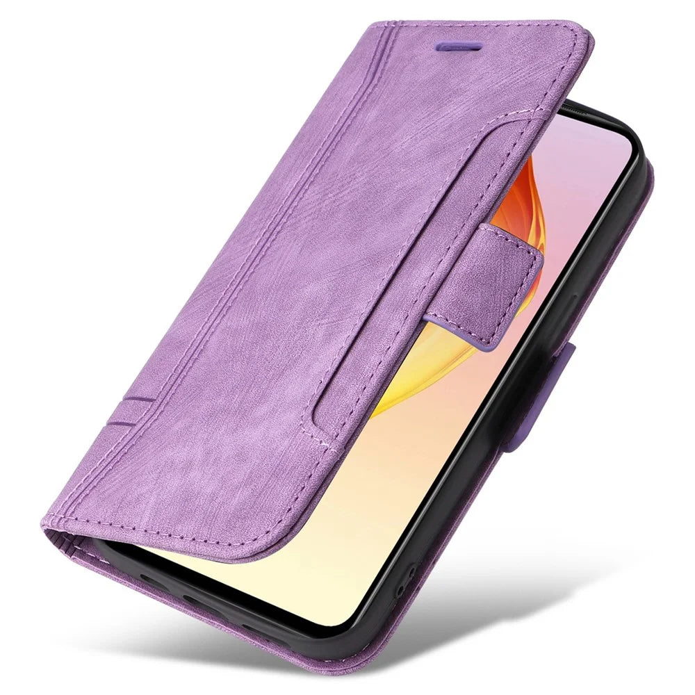BETOPNICE 001 For vivo V25 5G / V25e 4G Imprinted Stitching Line Stand Wallet Case PU Leather Magnetic Clasp Cover with Strap - Purple - 7