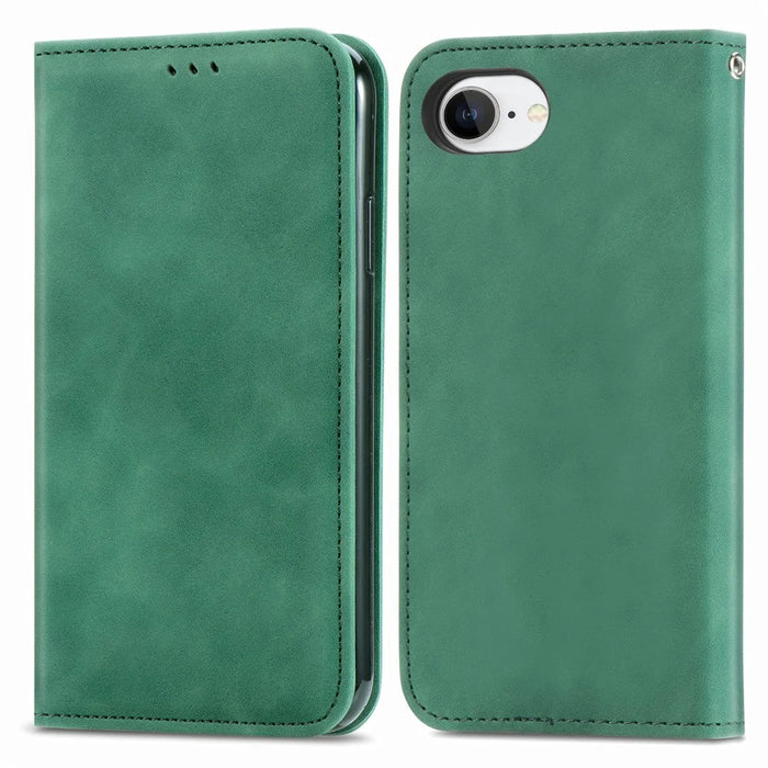 For iPhone 17e / 16e Leather Case with Card Holder Magnetic Absorption Phone Cover - Green - 2