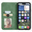 For iPhone 17e / 16e Leather Case with Card Holder Magnetic Absorption Phone Cover - Green - 5