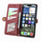 For iPhone 17e / 16e Zipper Wallet Case Geometry Lines Leather Phone Cover with Strap - Red - 3