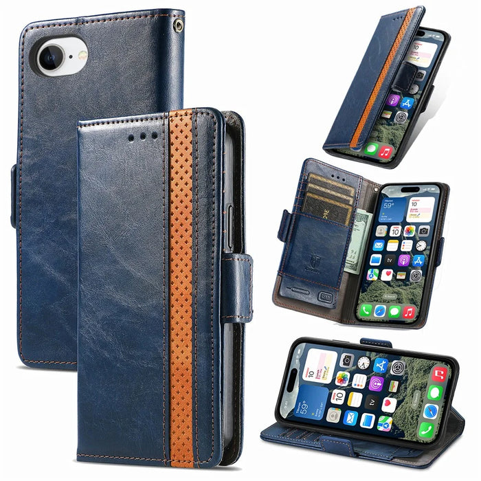 CASENEO For iPhone 17e / 16e Phone Cases  PU Leather Cover Stand with RFID Blocking Wallet - Dark Blue - 1