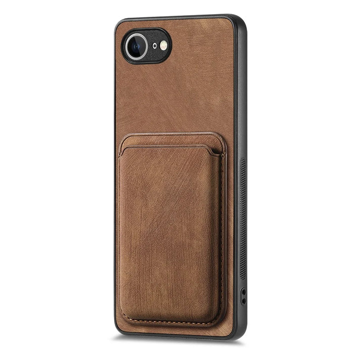 For iPhone 17e / 16e Case Compatible with MagSafe Leather Back Cover with Detachable Card Holder - Brown - 2