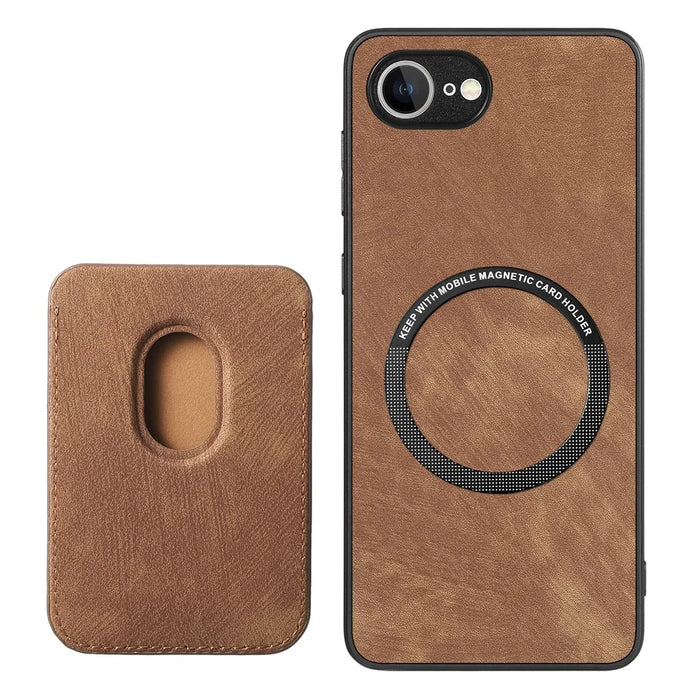 For iPhone 17e / 16e Case Compatible with MagSafe Leather Back Cover with Detachable Card Holder - Brown - 3