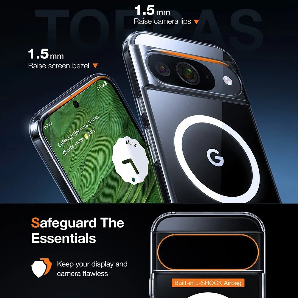 TORRAS Guardian-Mag Series For Google Pixel 9 Pro / Pixel 9 Magnetic Case TPU Phone Cover, Transparent - 3