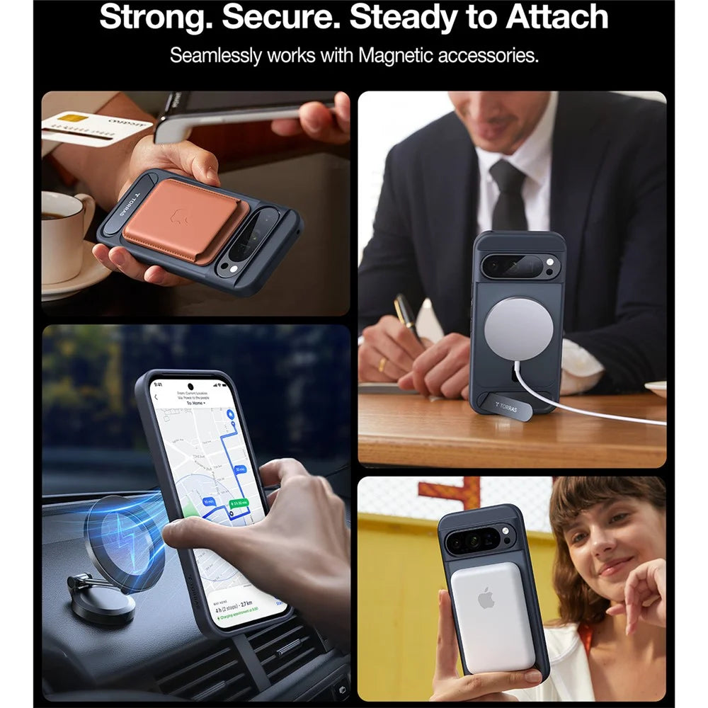 TORRAS Ostand L1 Series For Google Pixel 9 Pro XL Magnetic Case Kickstand TPU + PC Phone Cover - Navy Blue - 3