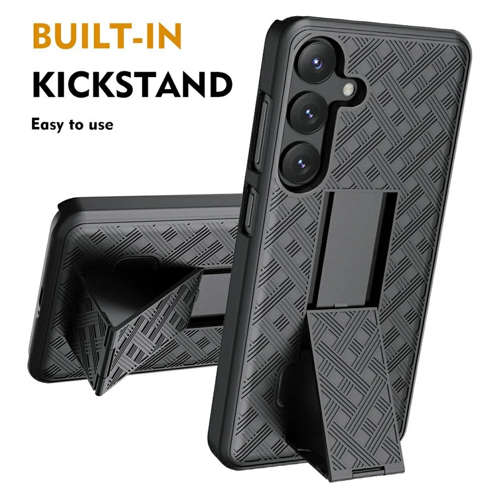 For Samsung Galaxy S25+ Case PC + TPU Sliding Screen Cover Kickstand Phone Shell with Clip - 3