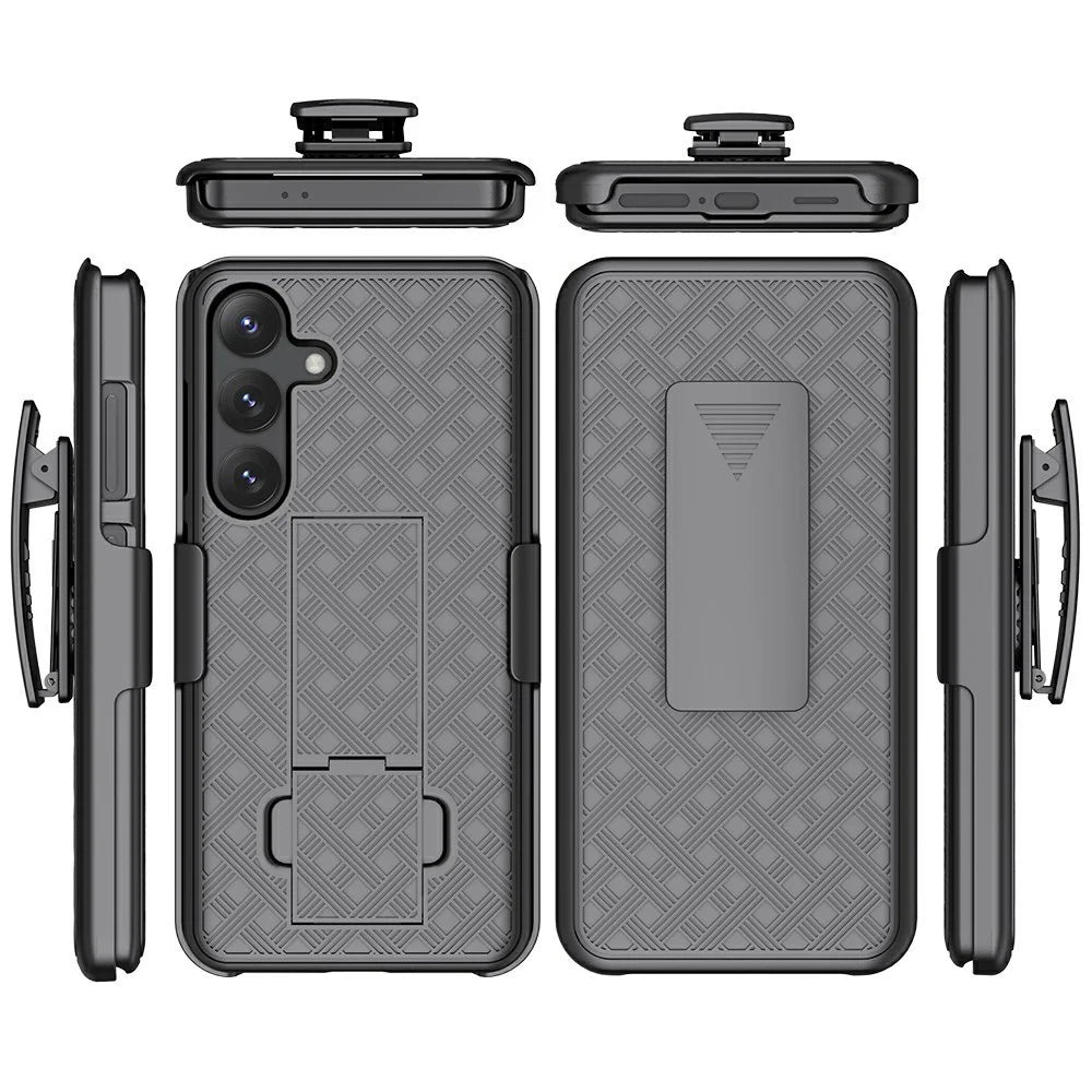 For Samsung Galaxy S25+ Case PC + TPU Sliding Screen Cover Kickstand Phone Shell with Clip - 6