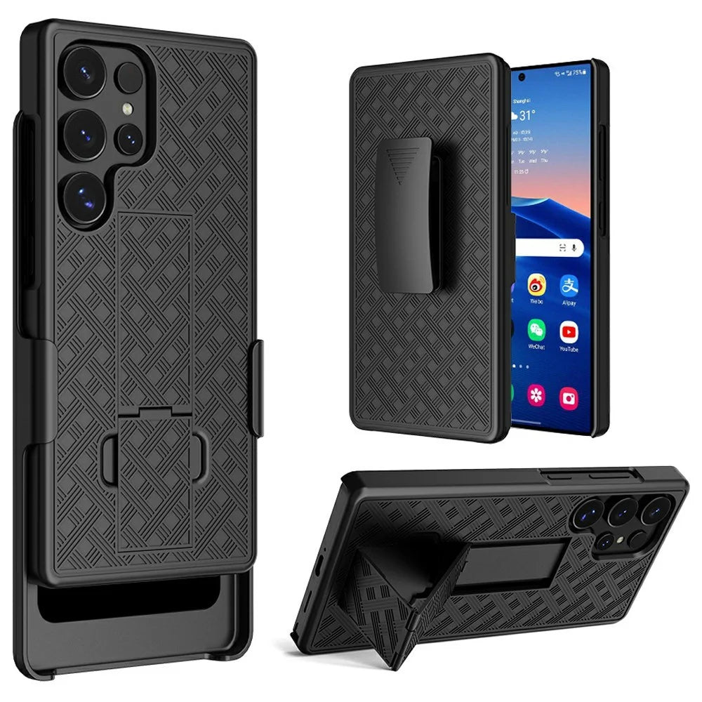 For Samsung Galaxy S25 Ultra Case PC + TPU Sliding Screen Cover Kickstand Phone Shell with Clip - 1